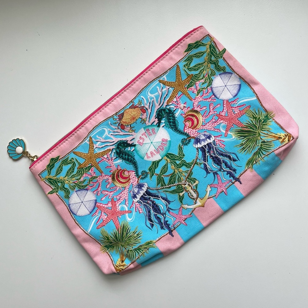 Estée Lauder Sea Horse + Stripes Printed Makeup Bag - Shell Zipper **